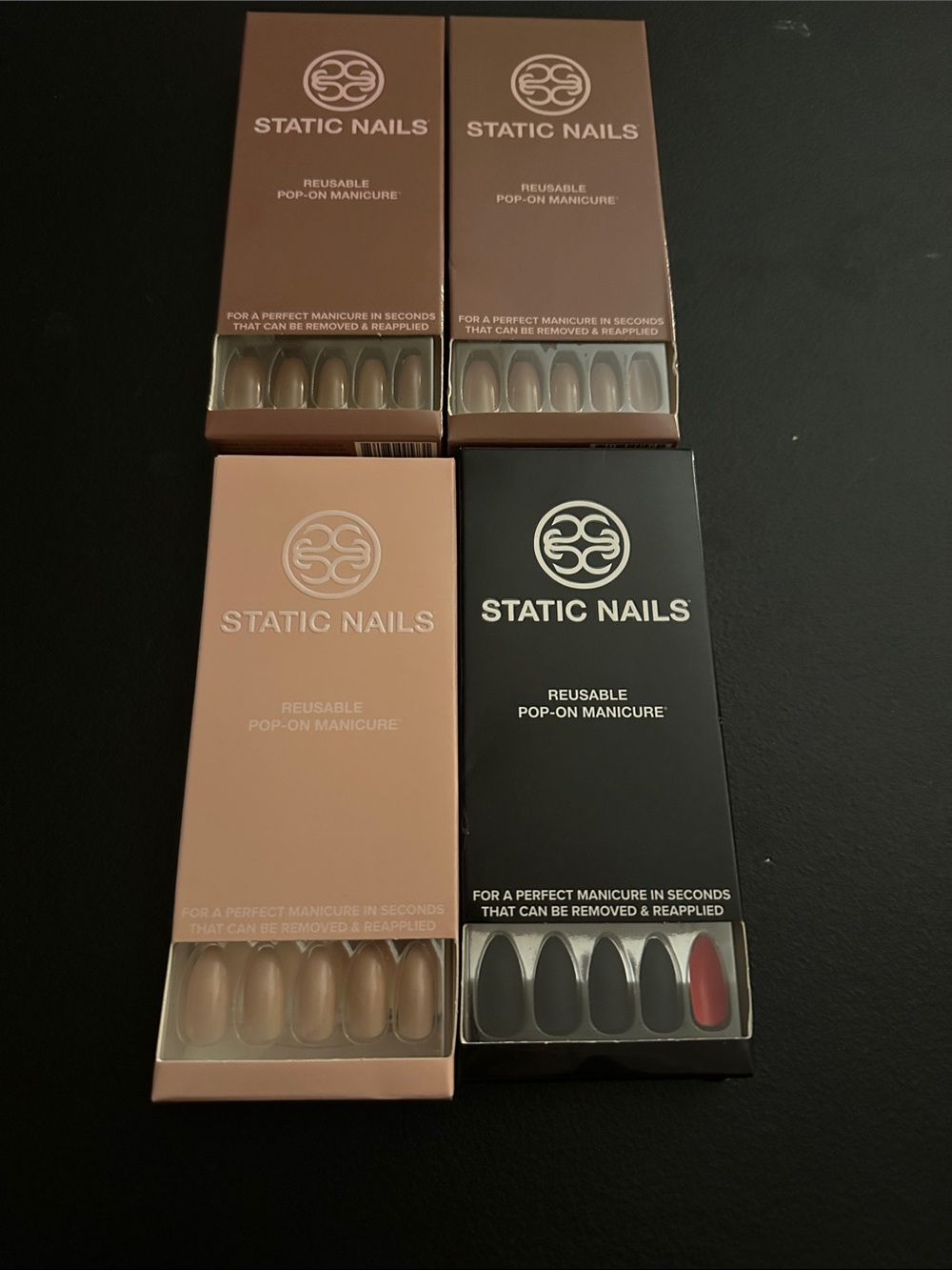 Lot of 4 Static Nails Pop On Reusable Manicures All New